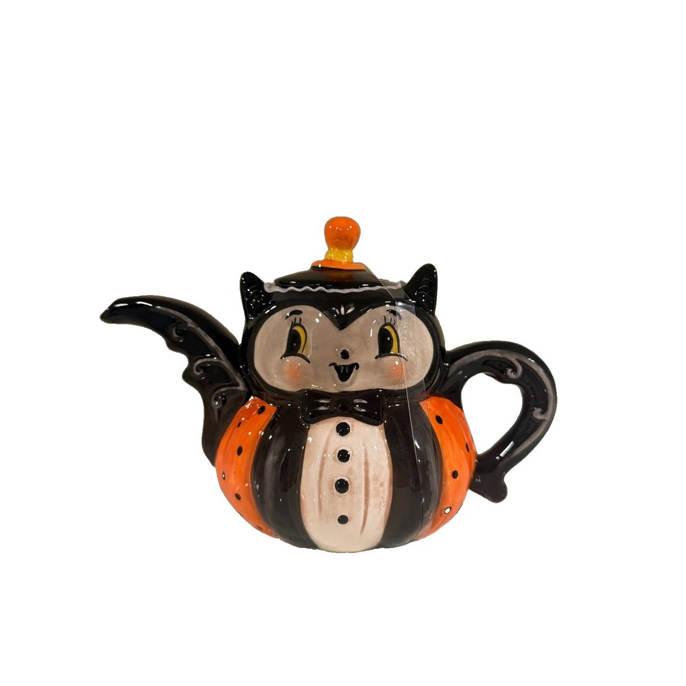 Johanna Parker Vampire Bat Halloween Teapot With Lid New
